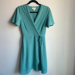 Monteau Sage Green Mini Wrap Dress, size medium